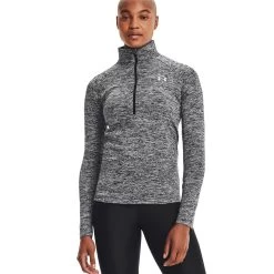 Under Armour Tech 1/2 Zip Twist Half-Zip Top Black/Metallic Silver Damen