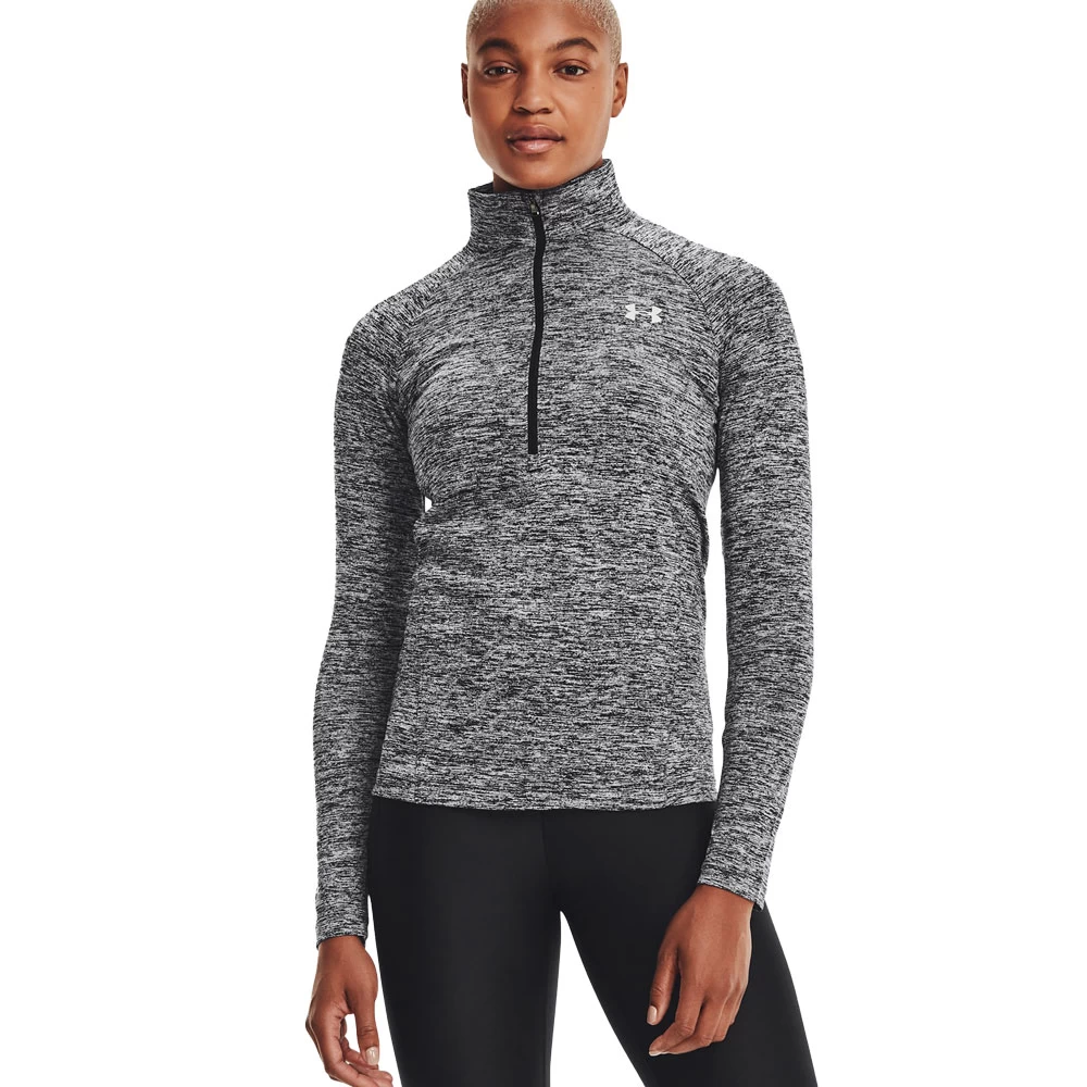 Under Armour Tech 1/2 Zip Twist Half-Zip Top Black/Metallic Silver Damen